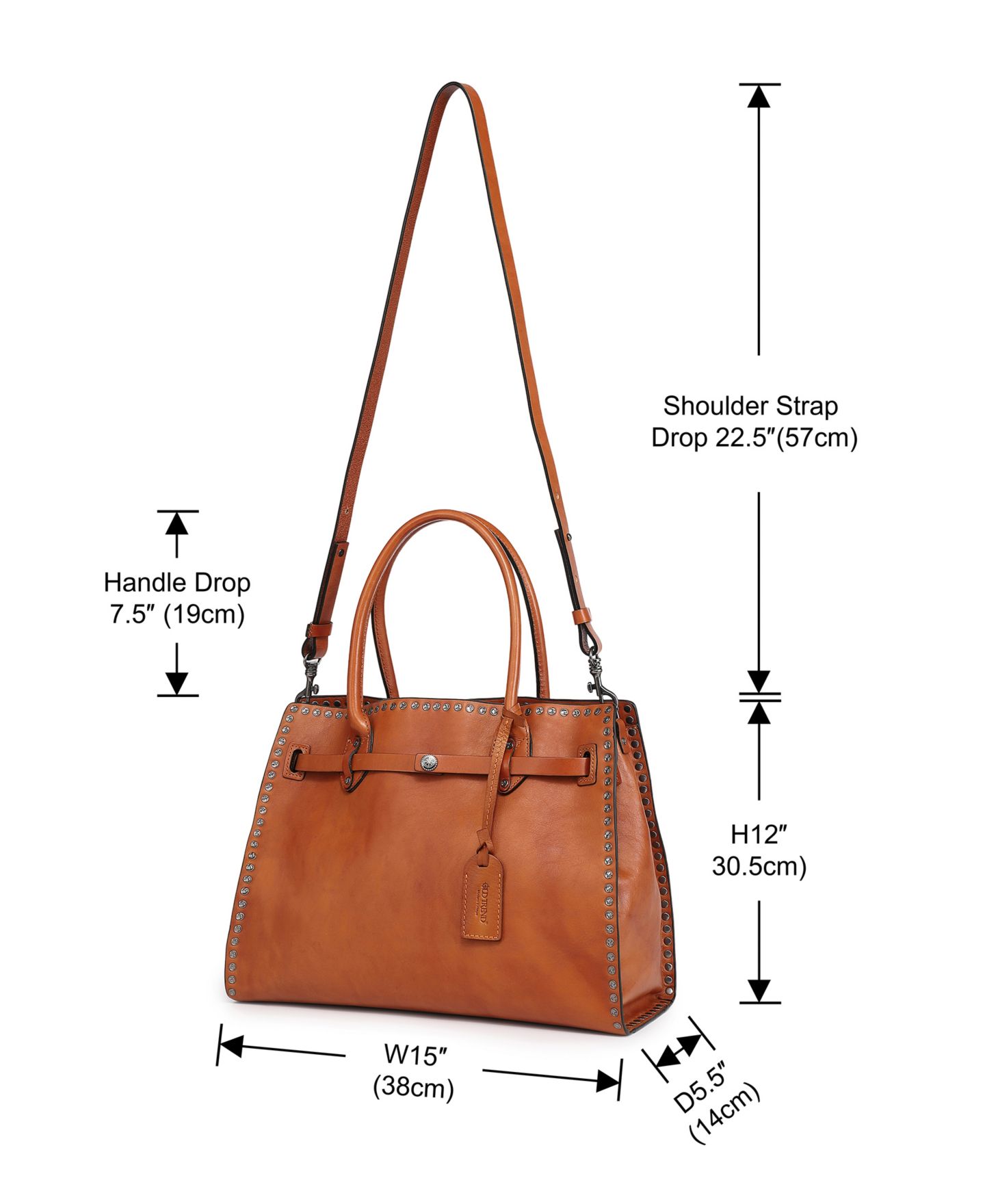 Женская сумка OLD TREND Westland Large Studded Leather Satchel, цвет: Верблюжий — фото 4