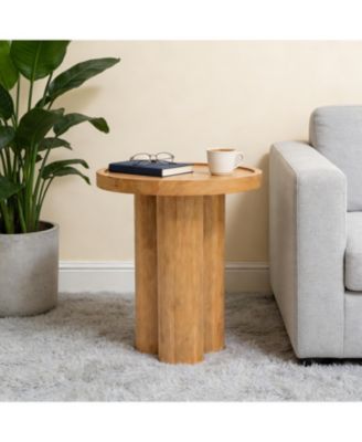 Round Solid Wood End Table Oak Veneer Pedestal Side Table