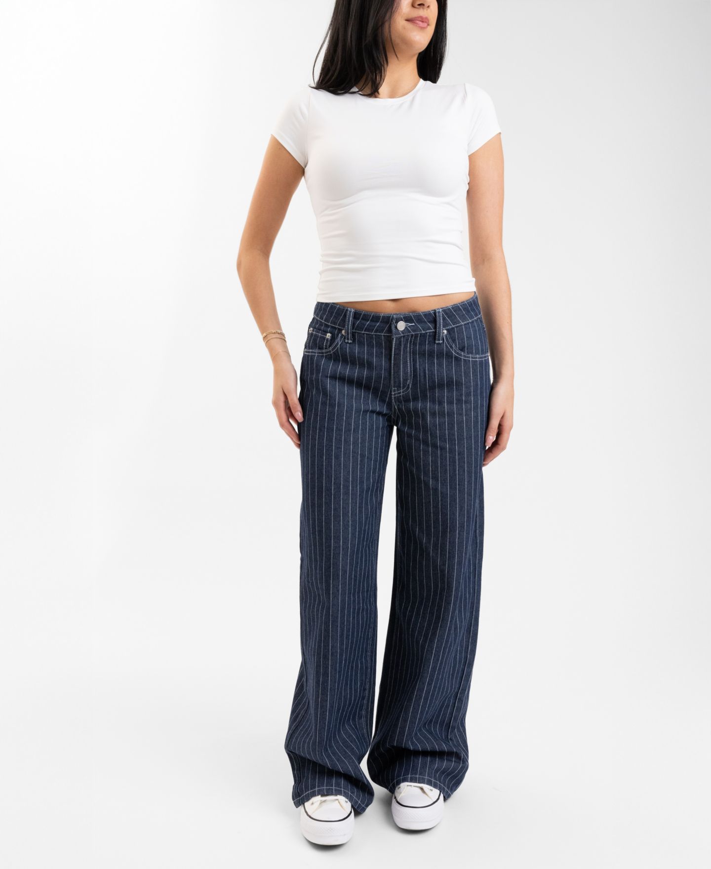 Женские джинсы EM+CASS EM + Cass Juniors' Wide Leg Pinstripe, цвет: Тёмная варка — фото 2