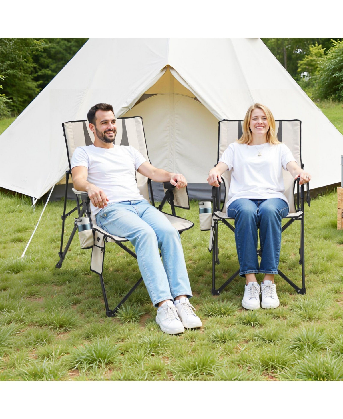 Mountaintop Heated Camping Chair, 3 Heat Settings, High Back Folding Chair, 260lbs Support, Padded Armrest and Cupholder