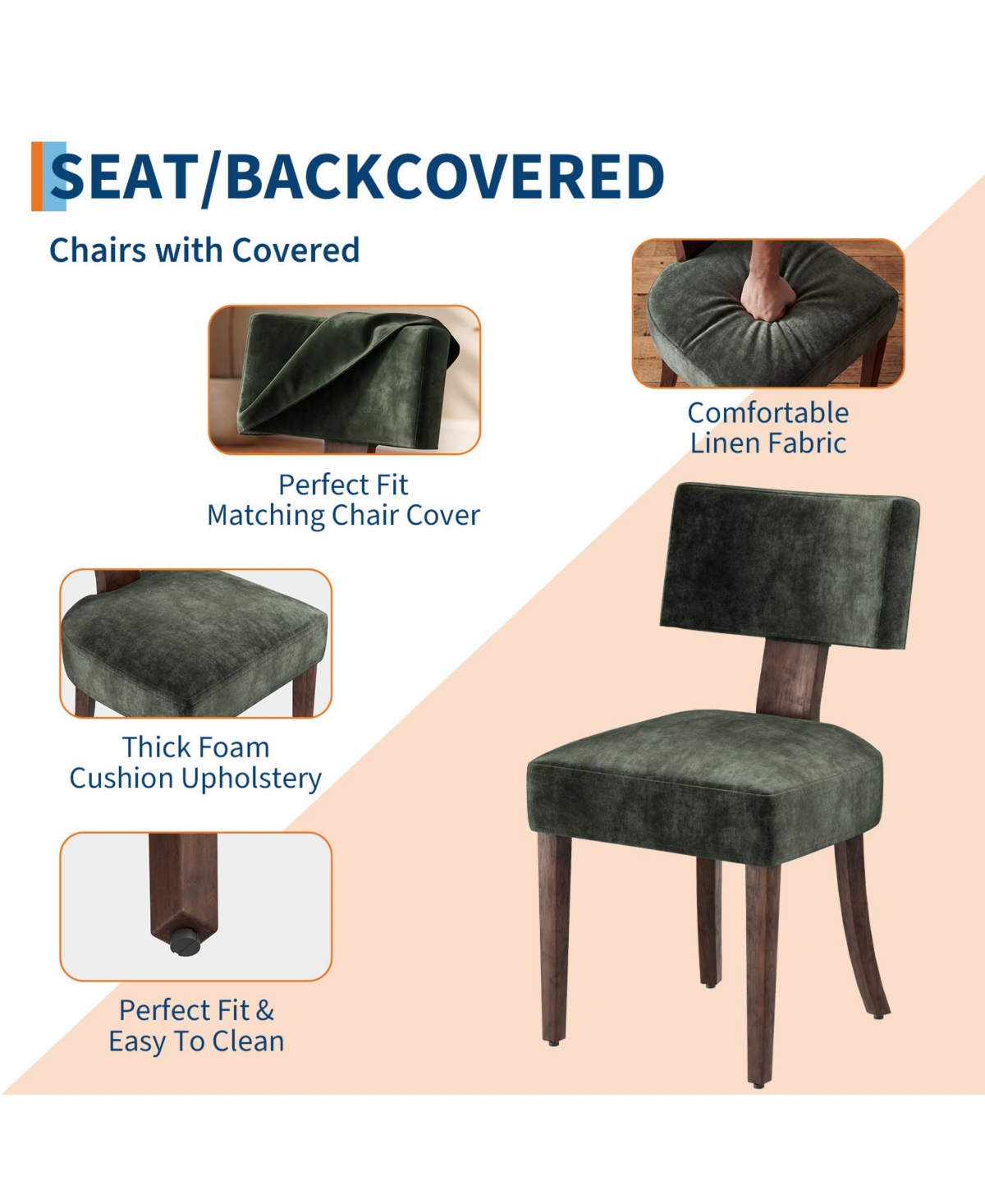 homfan Mid-Century Modern Dining Chairs Set of 2 Upholstered Style Inspired Chenille, Curved Backrest, Hardwood Frame, Farmhouse Accent