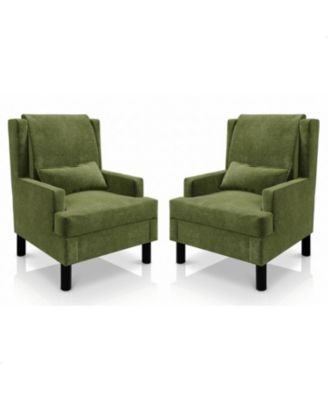 Set of 2 Wingback Accent Chairs - Mid-Century Chenille Reading Chair, High Back, 5.1" Cushion, Wood Frame and Lumbar Pillow, 350 lbs
