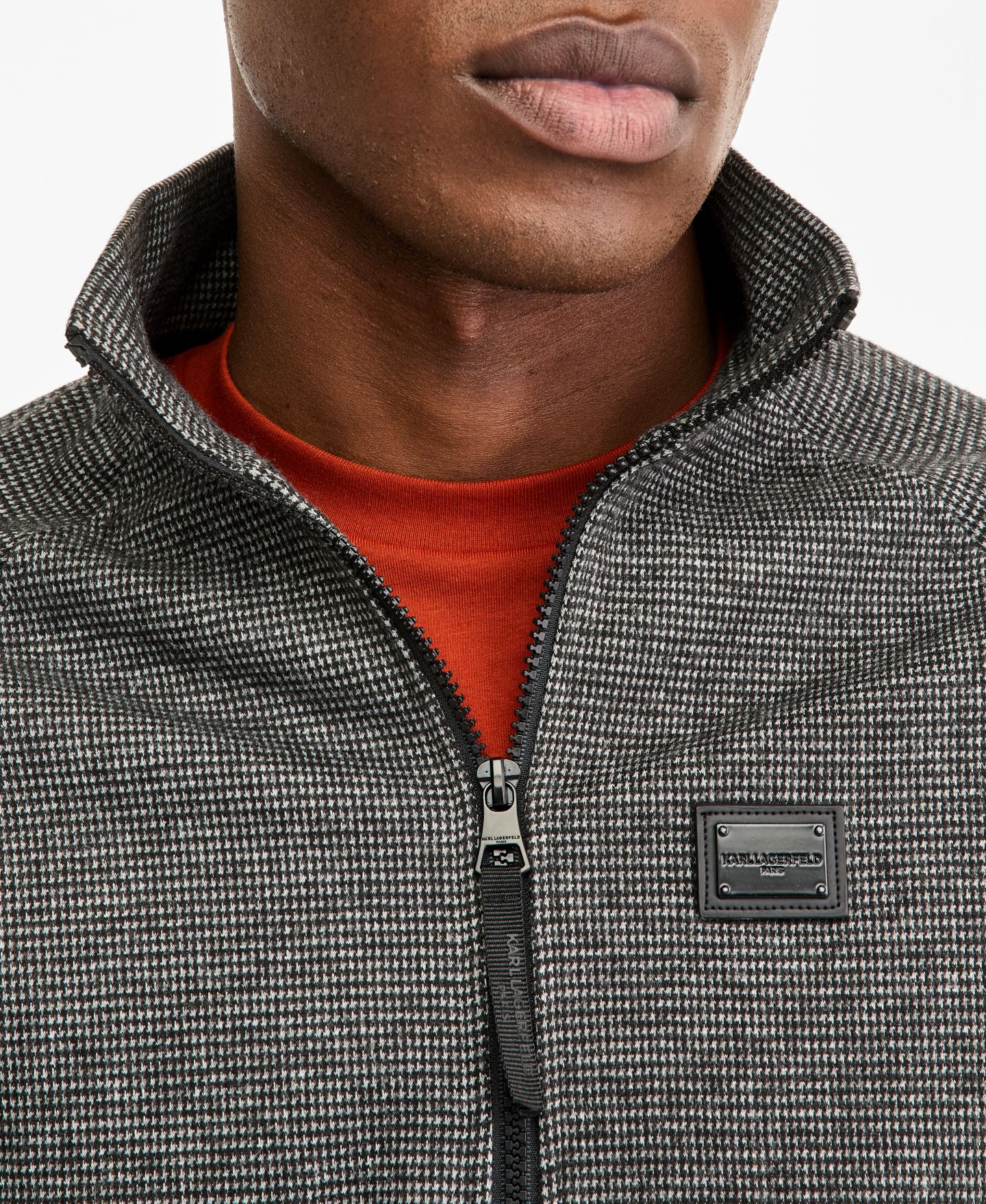 Мужская куртка KARL LAGERFELD PARIS Heathered Full-Zip Stand Collar Track, цвет: Серый / Чёрный — фото 3