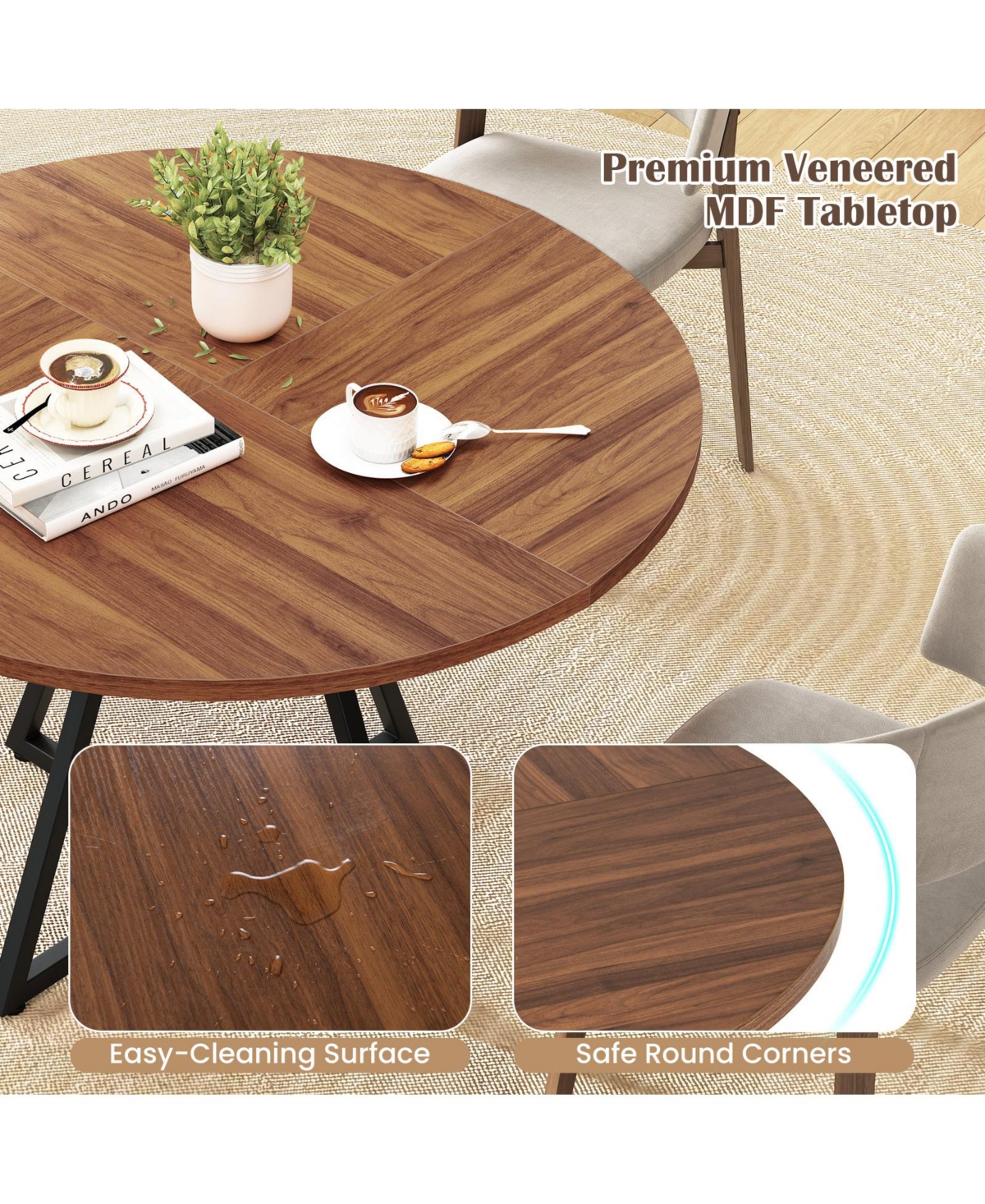 Mecale 47-Inch Round Dining Table for 4 with Storage Shelf