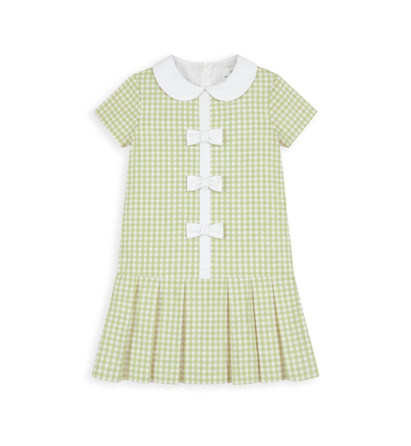 Платья Florence Eiseman Check Dress with Pleated Skirt And Bows для девочек, цвет: Шалфейный / Белый — фото 1