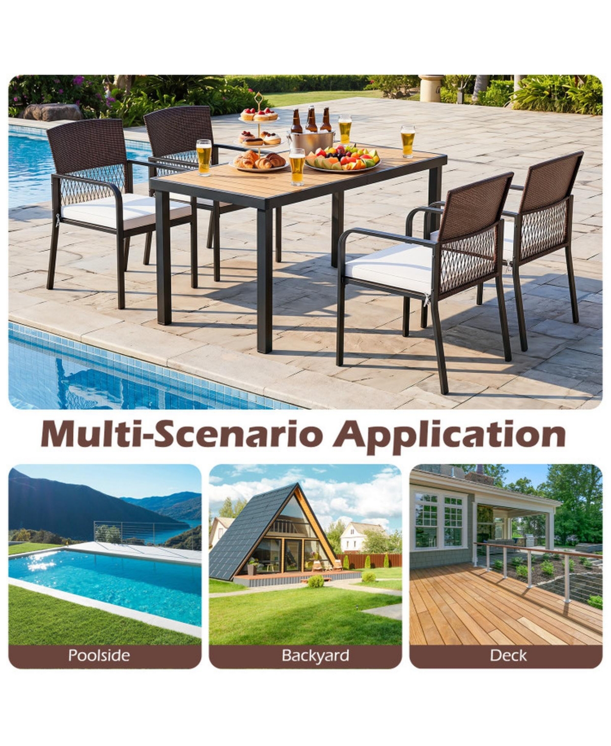 Sugift Outdoor Dining Chairs Set of 4 with Padded Cushions Wicker Backs and Adjustable Feet
