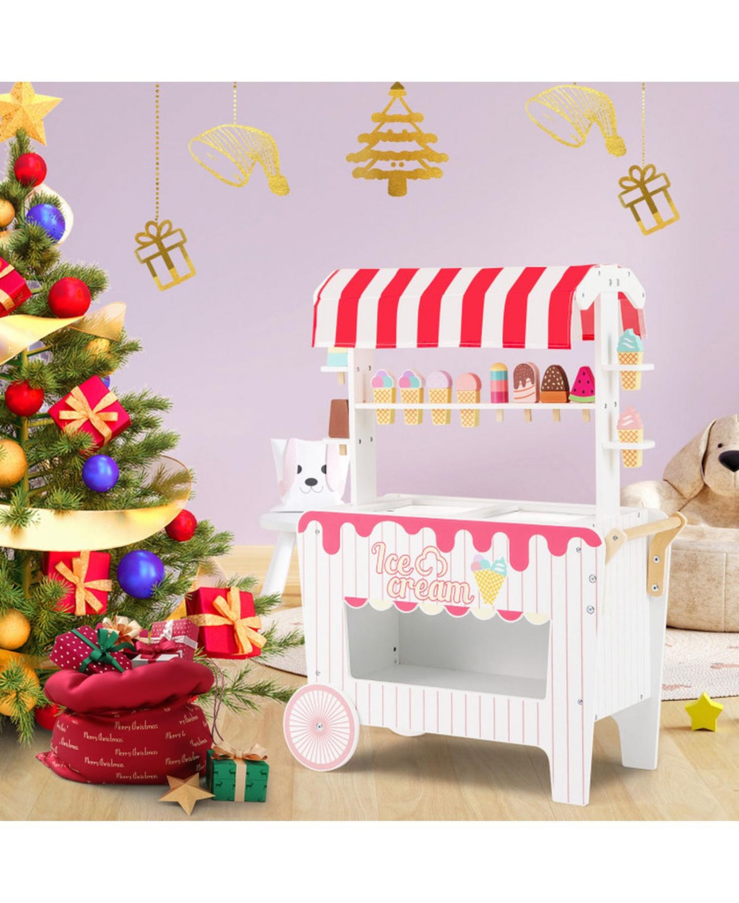Детский игровой набор SUGIFT Ice Cream Cart 12-Piece Rolling Canopy Playset, Ages 3+, цвет: Красный — фото 8