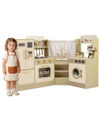 Corner-Fit Wooden 21-Piece Play Kitchen, Ages 3+
