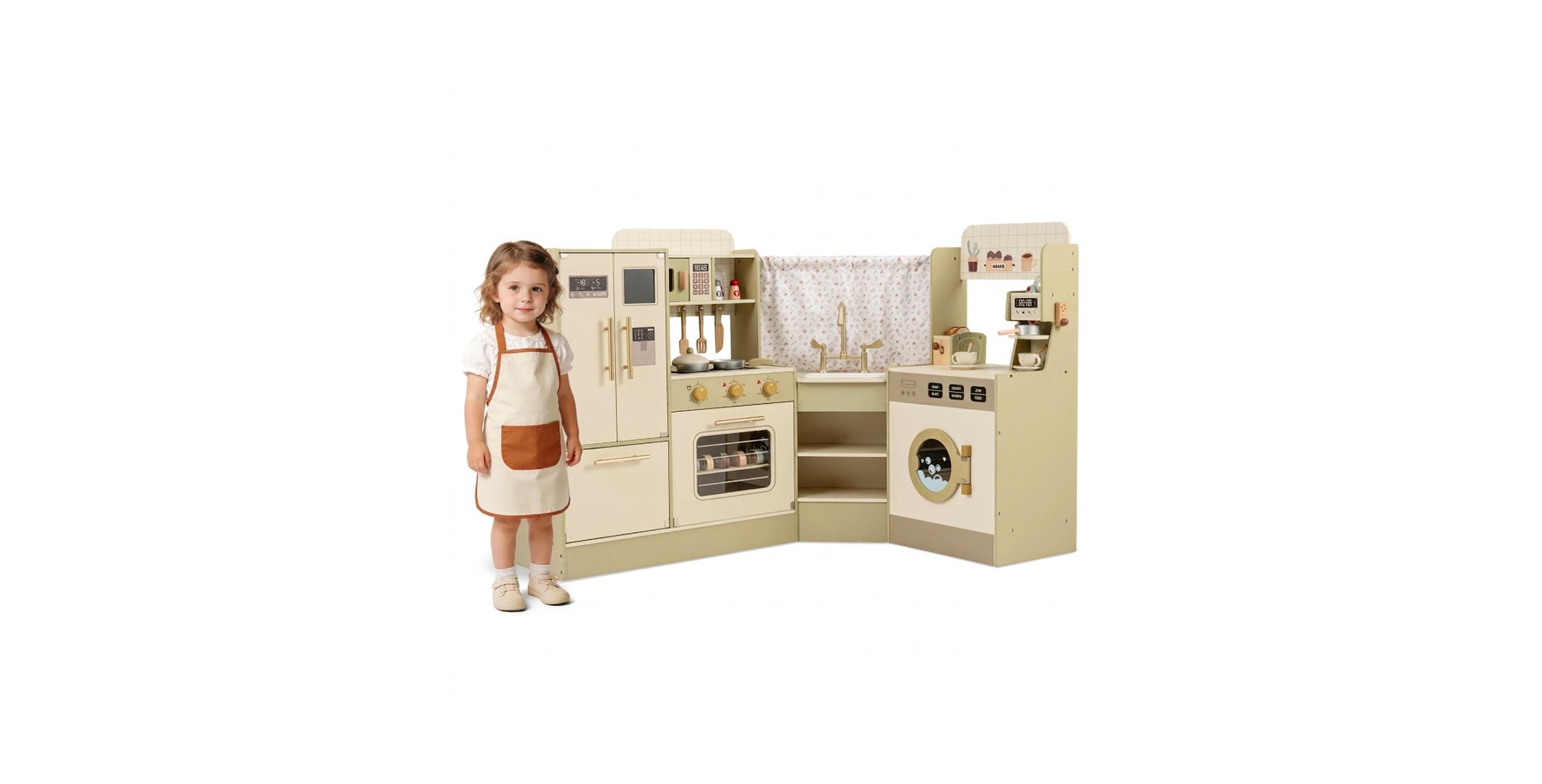Sugift Corner-Fit Wooden 21-Piece Play Kitchen, Ages 3+