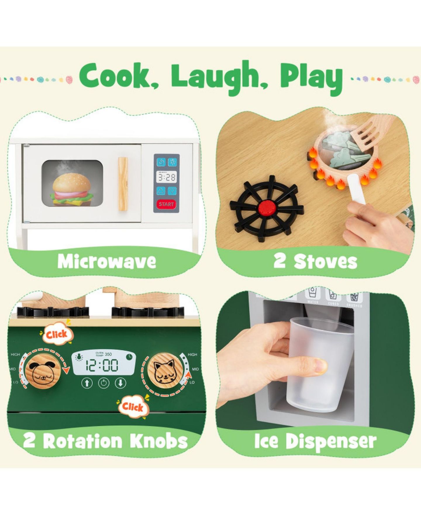 Детская игрушка SUGIFT Compact Microwave Play Kitchen With Clicking Knobs, Ages 3-6, цвет: Зелёный — фото 7