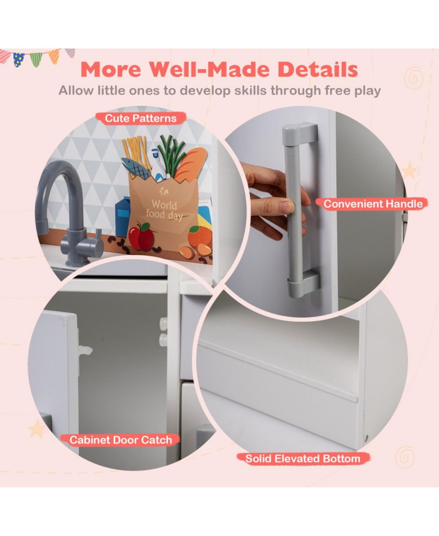 Детская игрушка SUGIFT Double-Sided Toddler Play Kitchen with Water Dispenser and Luminous Range Hood Ages 3 Plus, цвет: Белый — фото 4