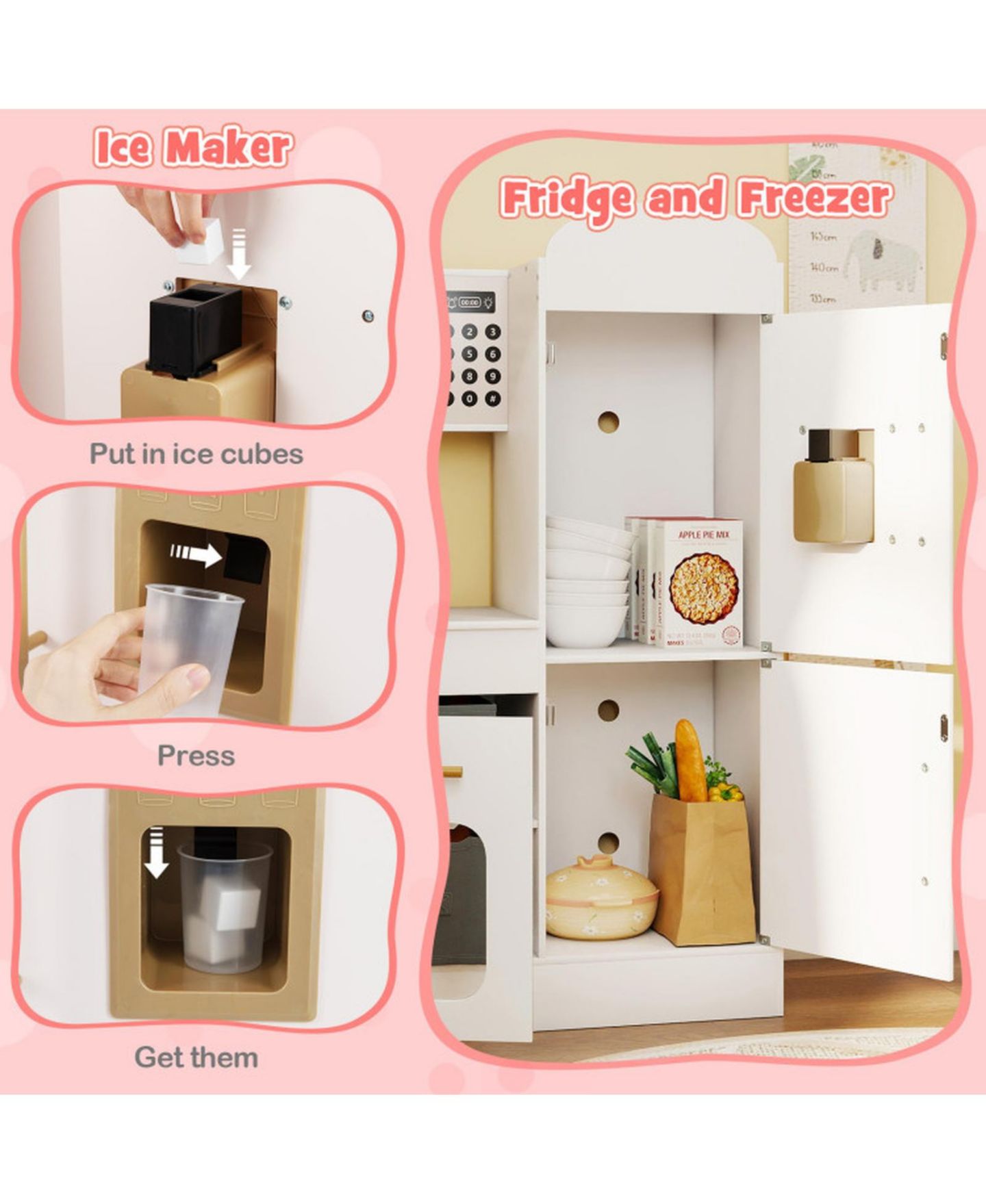 Детский игровой набор SUGIFT Corner Kitchen Playset with Retractable Countertop and Working Ice Maker, Ages 3+, цвет: Белый — фото 8