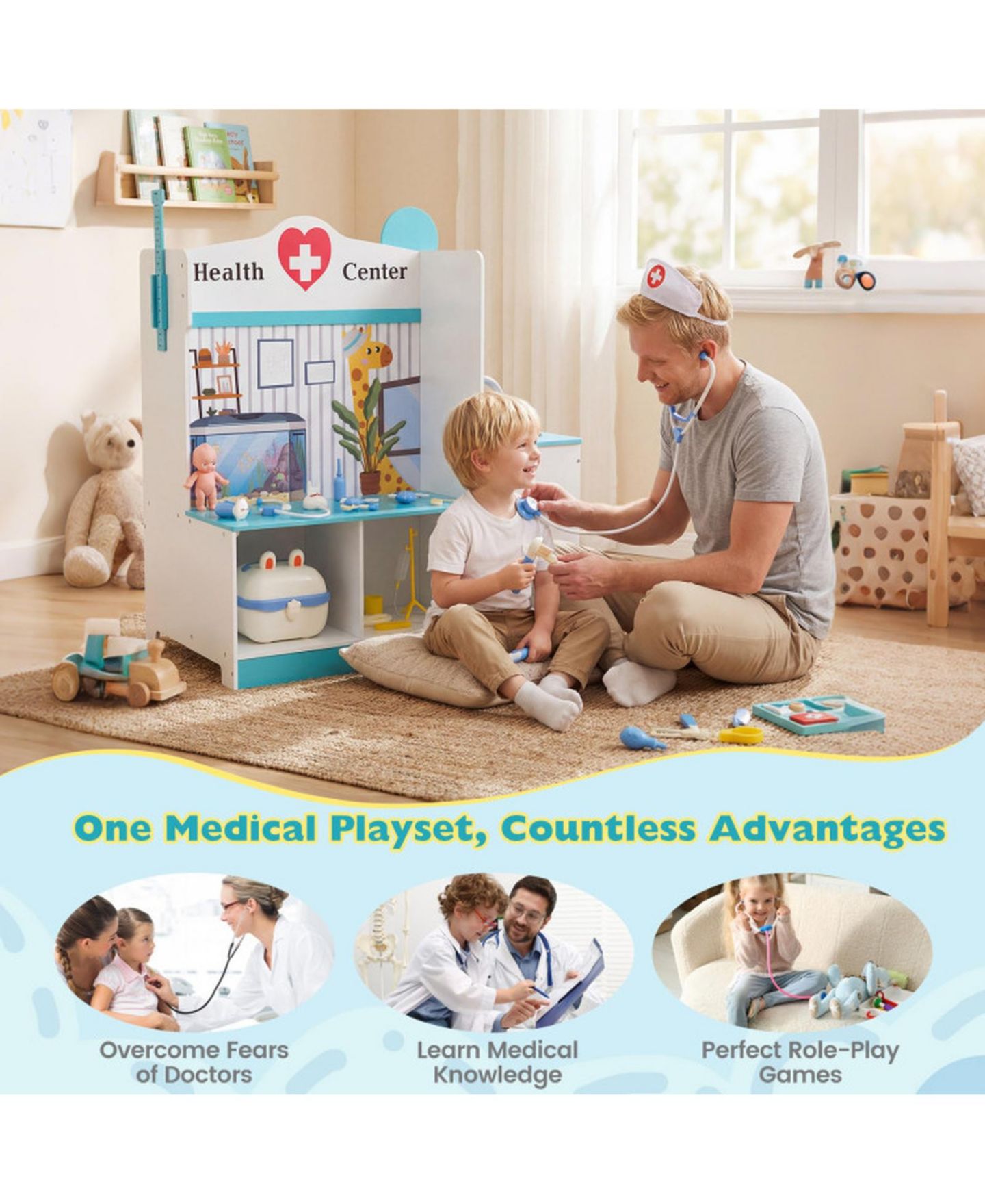 Детские фигурки SUGIFT Kids Doctor Playset 27-Piece Medical Station with Height Bar and ECG Monitor Ages 3-6, цвет: Синий — фото 6