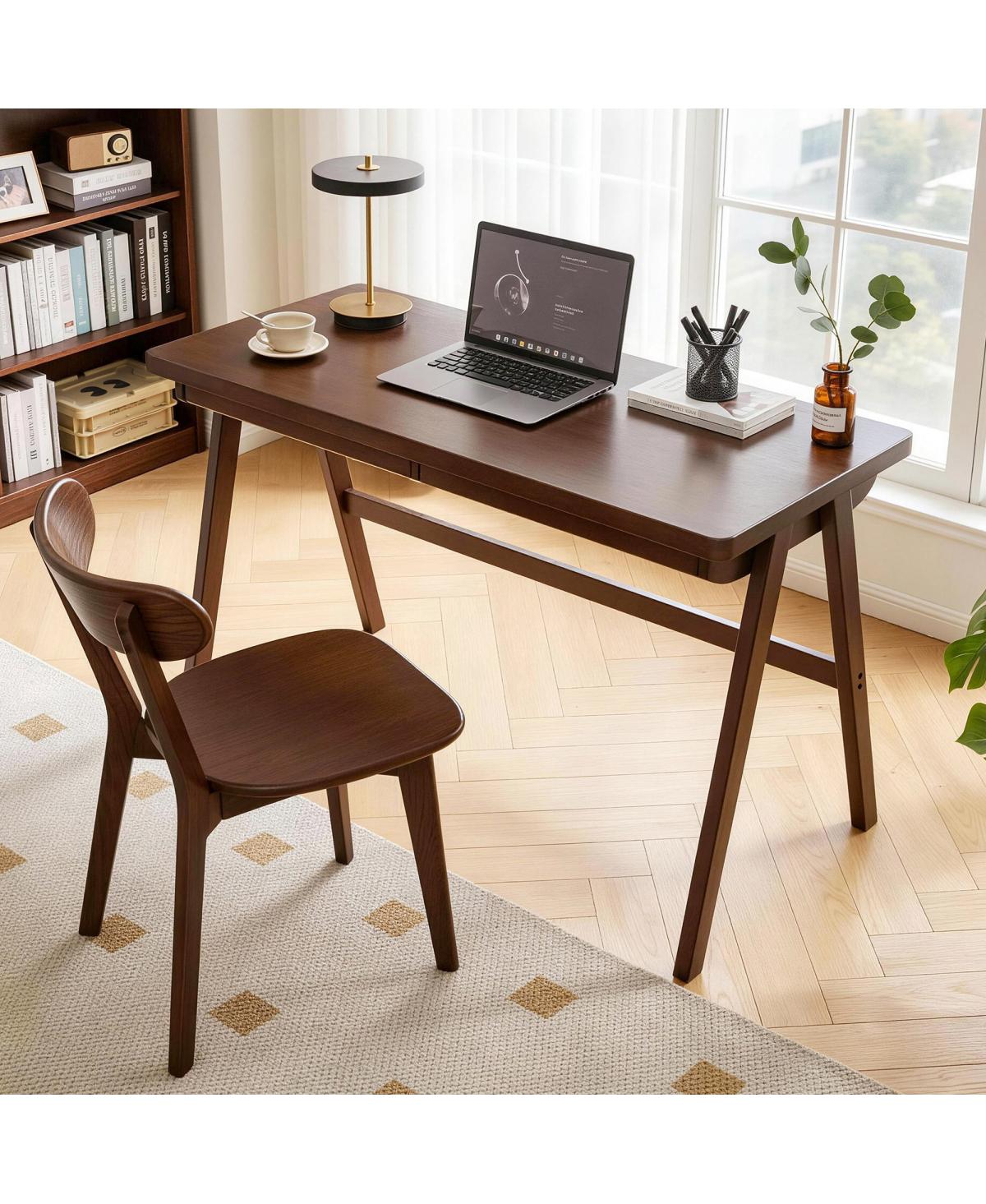 Streamdale Furniture Solid Rubber Wood Retro Writing Desk with Drawer, 39.37