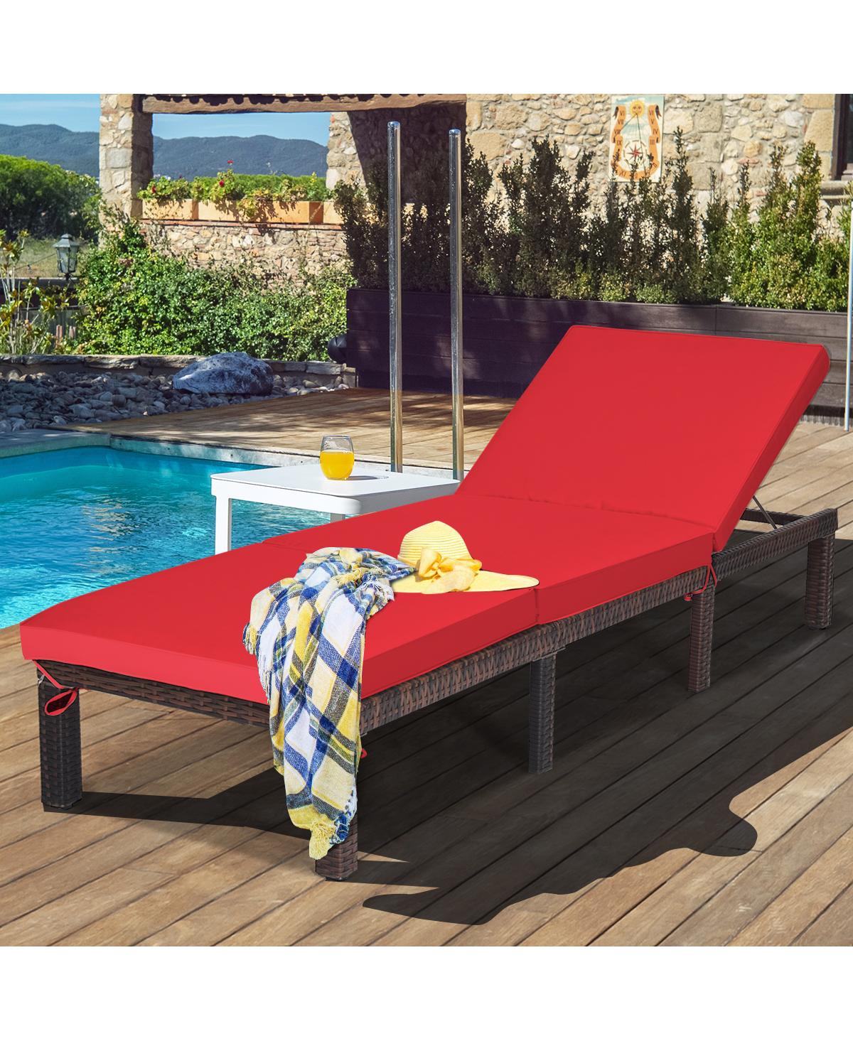 Mecale Outdoor Rattan Adjustable Chaise Lounge with Cushion