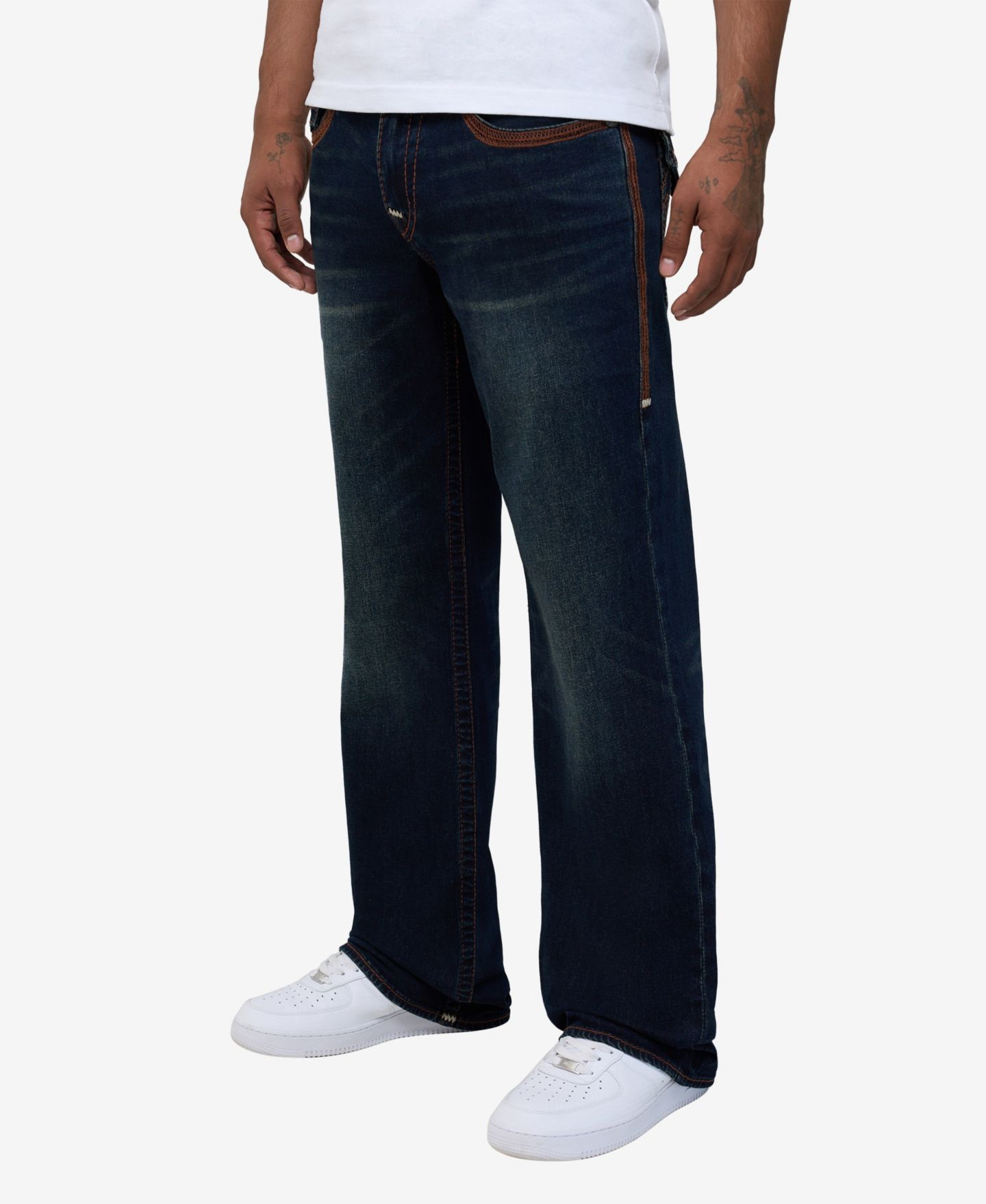 Мужские джинсы True Religion Billy Super Flatlock Flap Bootcut, цвет: Полуночная тёмная варка — фото 2