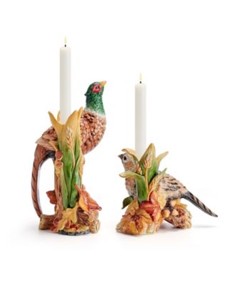 Fall Harvest Pair of Pheasant Candleholders