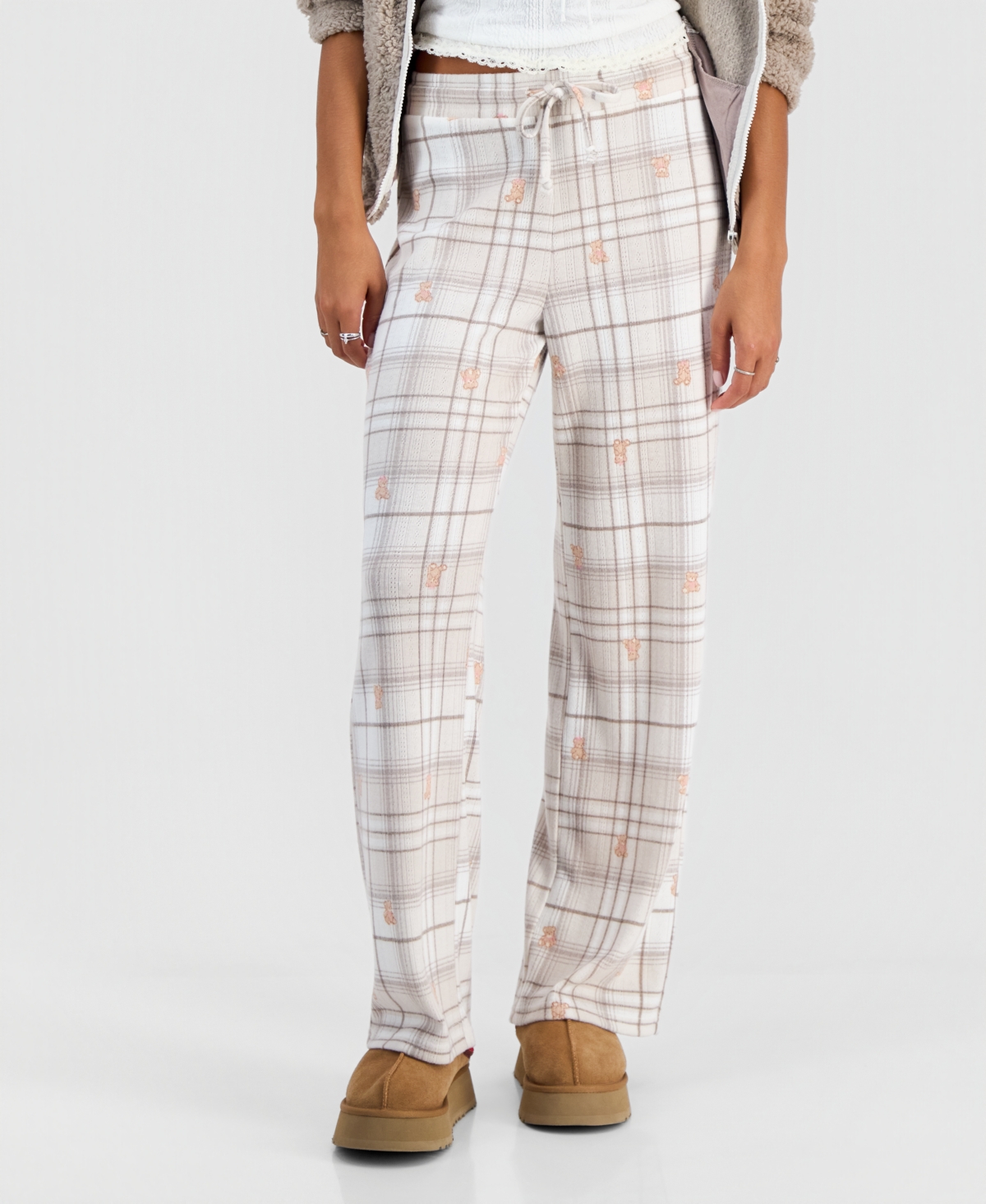 Hippie Rose Juniors' Mid-Rise Pointelle Straight-Leg Pants