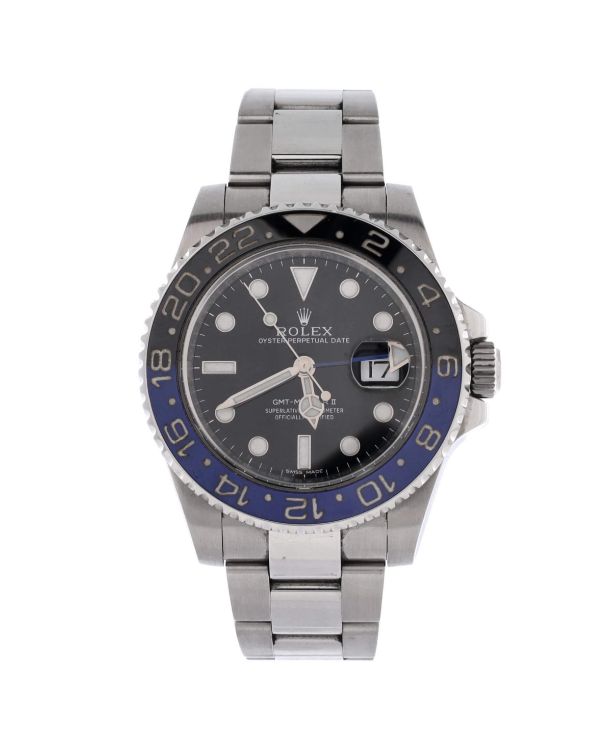PreOwned Rolex Oyster Perpetual Date GmtMaster Ii Batman Automatic Watch in Stainless Steel and Cerachrom 40mm  Dial color black