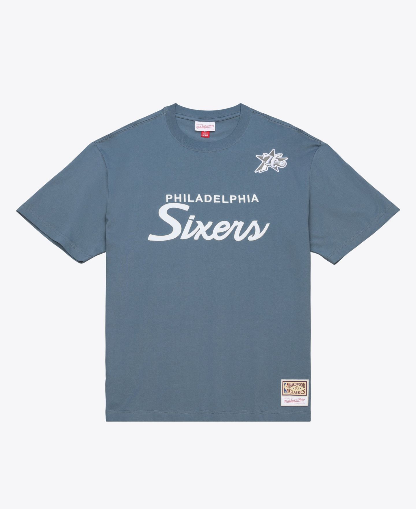 Мужская футболка Mitchell & Ness Gray Philadelphia 76ers Thunderstorm Short Sleeve — фото 1
