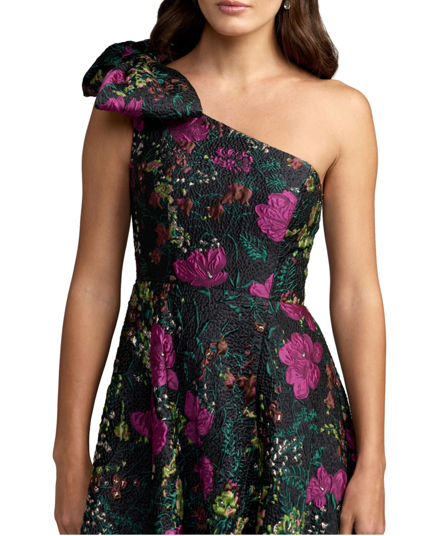 Женские платья Mac Duggal Floral-Brocade One-Shoulder Ball Gown, цвет: Чёрный разноцветный — фото 3