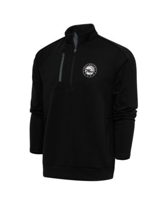 Men's Black Philadelphia 76ers Metallic Logo Generation Quarter-Zip Pullover Sweatshirt