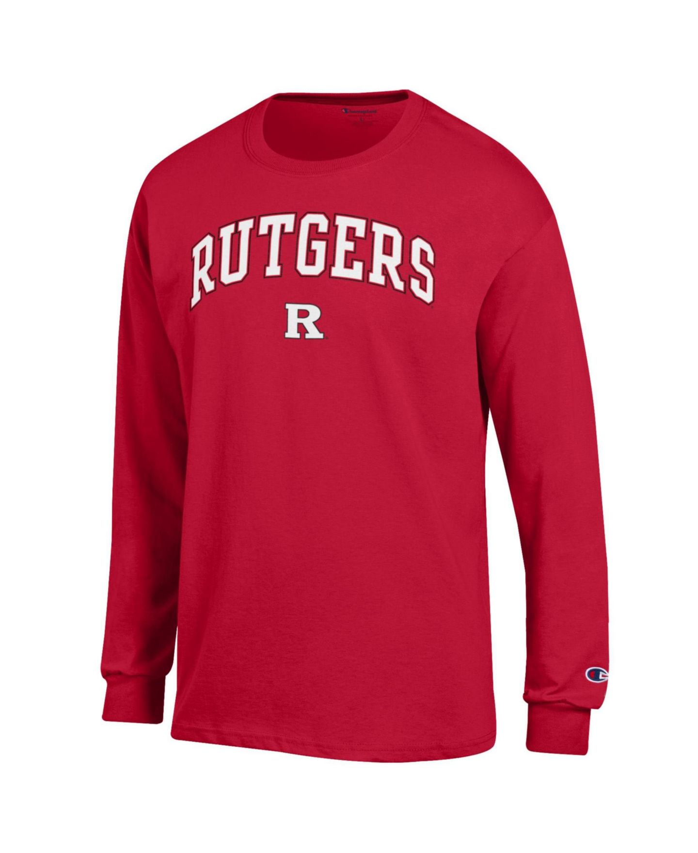 Мужская футболка Champion Scarlet Rutgers Scarlet Knights Arch Over Logo Long Sleeve, цвет: Чёрный — фото 4
