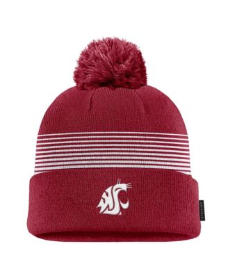 Men's Crimson Washington State Cougars 2026 On-Field Peak Cuffed Knit Hat with Pom