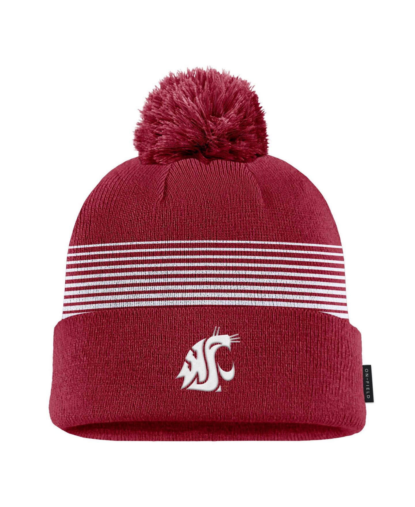 Мужская шапка Nike Crimson Washington State Cougars 2026 On-Field Peak Cuffed Knit Hat with Pom — фото 1