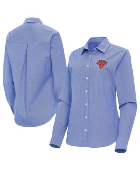 Женская рубашка Antigua Blue New York Knicks Porter Woven Long Sleeve Button-Up