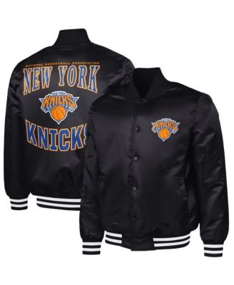 Men's Black New York Knicks Adaptive Bold Logo Satin Varsity Jacket