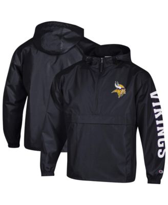 Men's Black Minnesota Vikings Packable Hooded Windbreaker Half-Zip Jacket