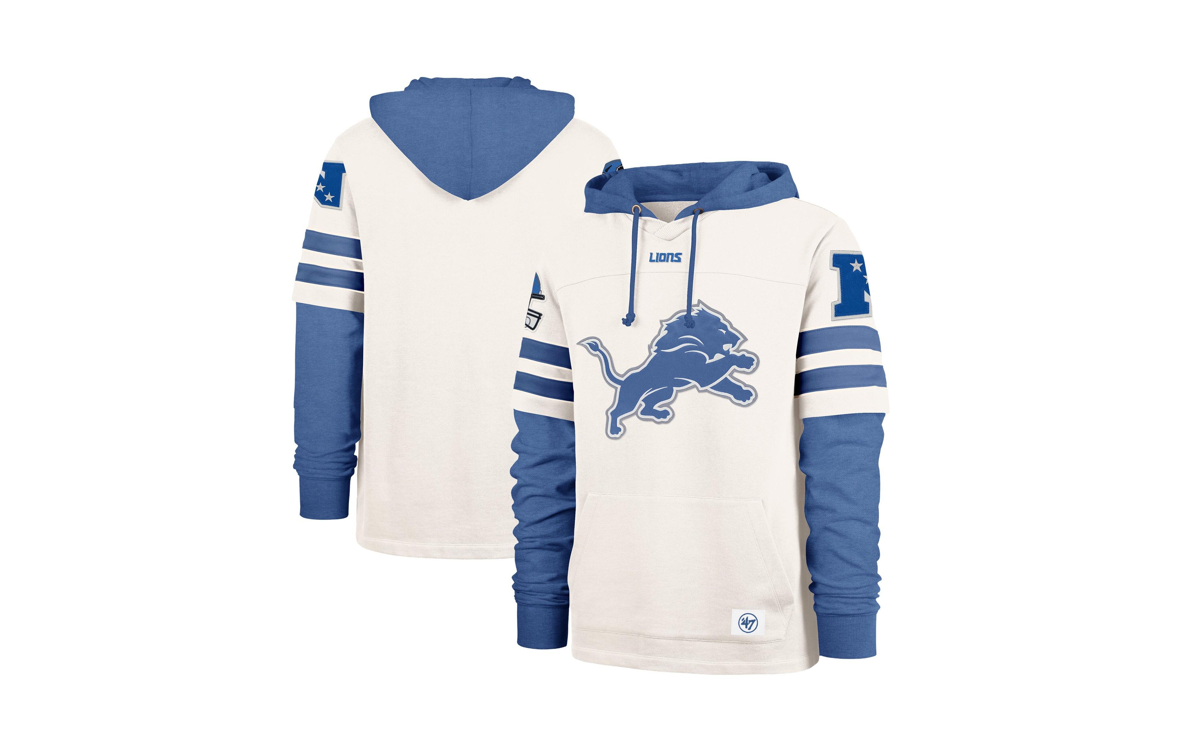 47 Brand Men's Cream Detroit Lions Split Zone Cornerback Duo Lacer Hoodie