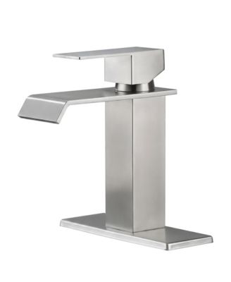 Single Handle Waterfall Bathroom Sink Faucet, Stainless Steel Single Hole Vanity Faucet with Pop-Up Drain