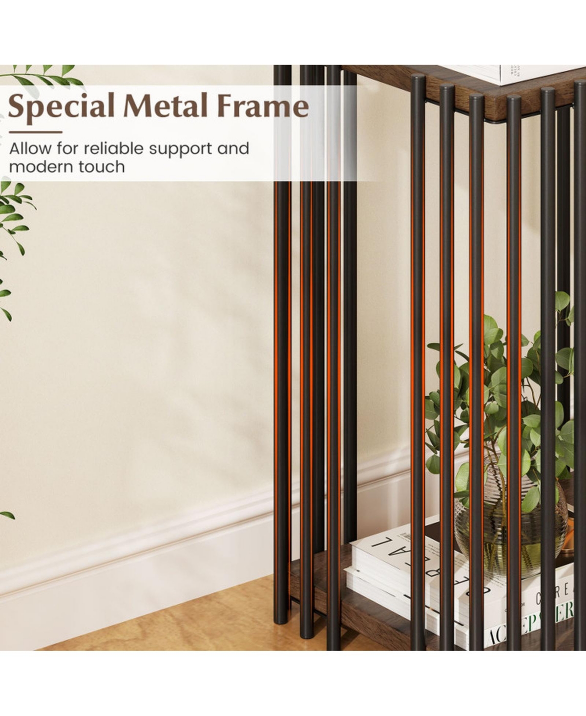 Sugift Rubber Wood End Table Set of 2 with 2-Tier Storage Shelves and Metal Frame