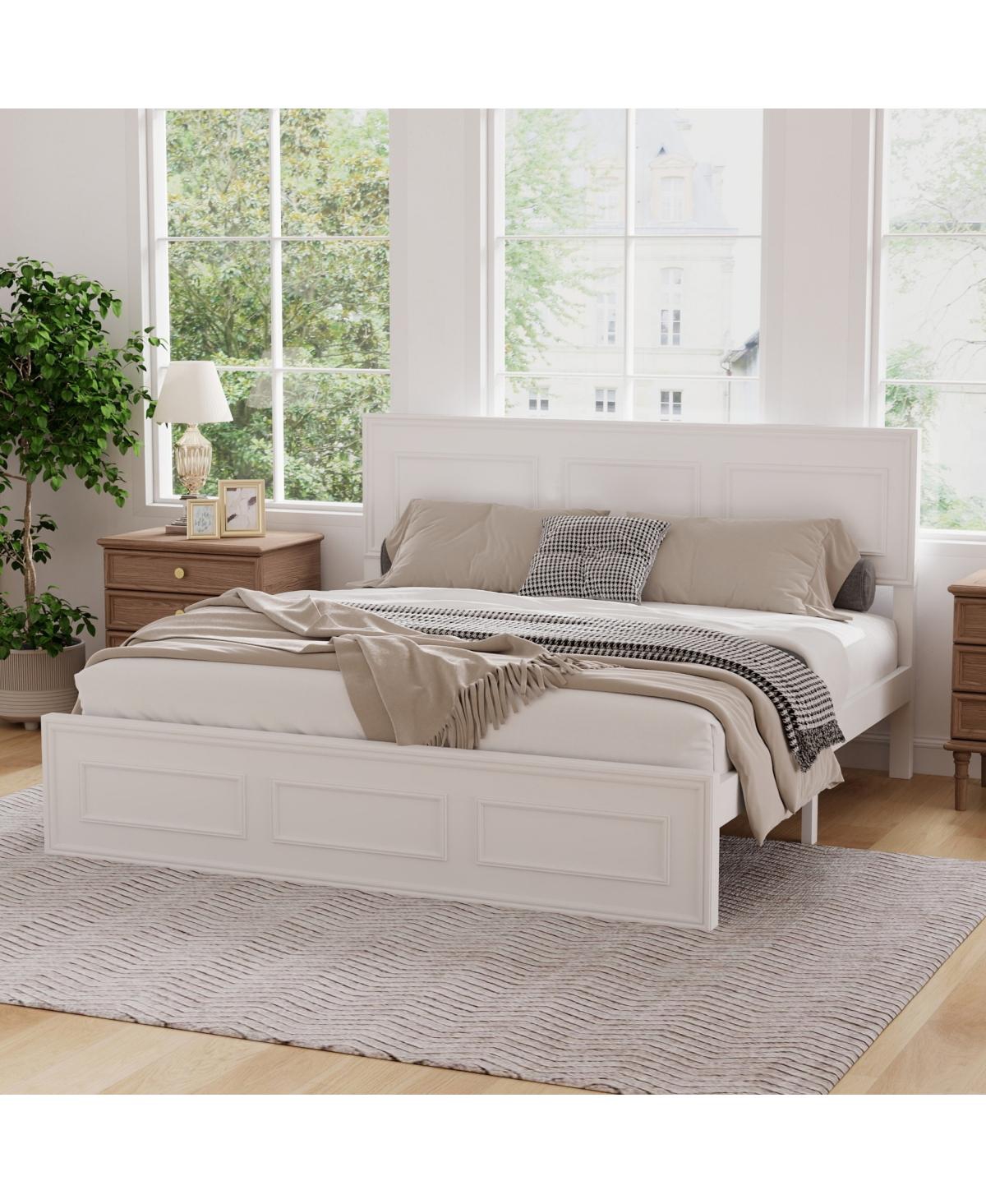 Streamdale Furniture Queen Size Wood Bed with Adjustable Headboard and Frame