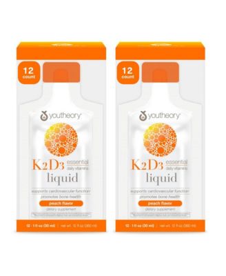 K2 and D3 Daily Vitamin Supplement for Calcium Absorption, Liquid Peach Flavor, 12 - 1 Ounce Single Serving Packets Pack of 2