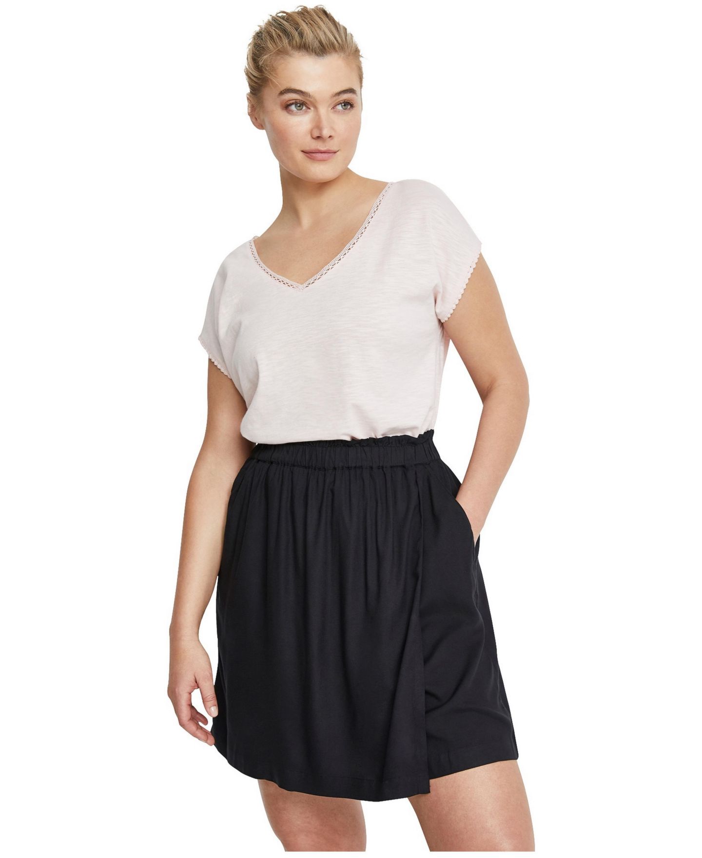 Женская футболка ellos Plus Size Crochet-Trim V-Neck Dolman Cap Sleeves, цвет: Белый — фото 1