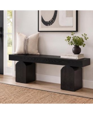 59" Modern Entryway Bench, Black Wooden Shoe Bench with Arched Base, Sturdy End of Bed Bench for Entryway, Living Room and Bedroom