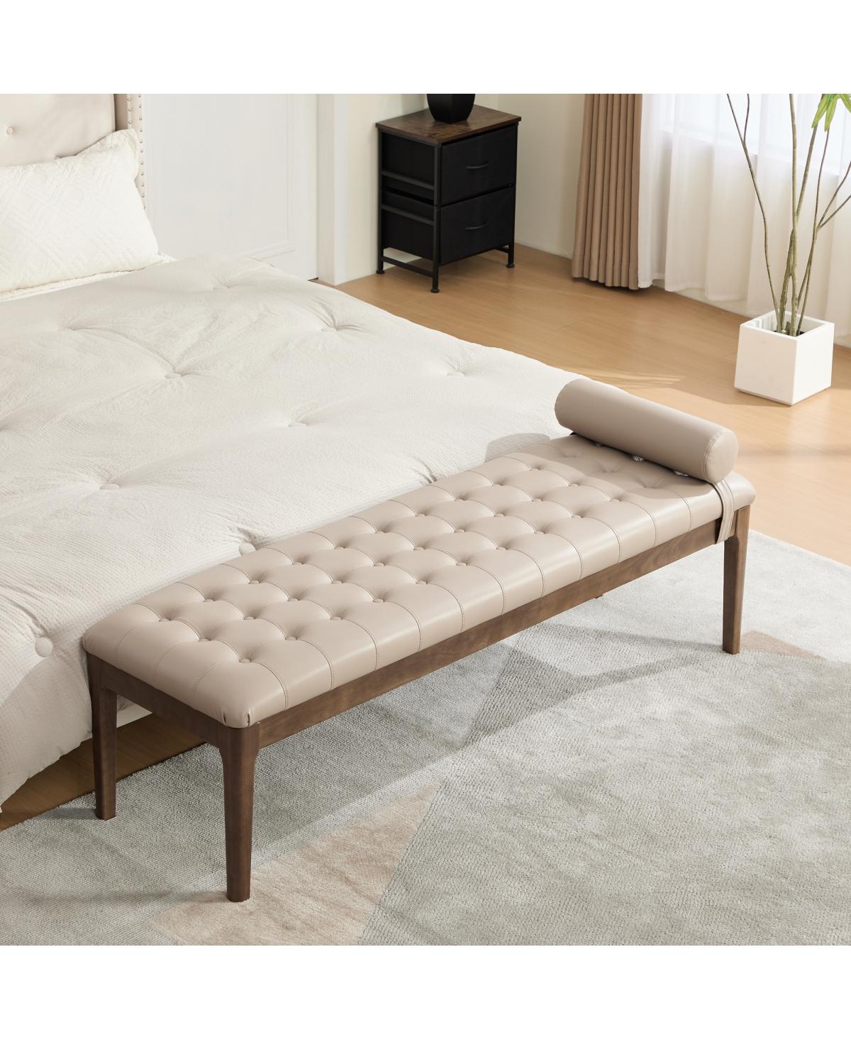 Streamdale Furniture 66" Tufted Upholstered End of Bed Bench with Headrest