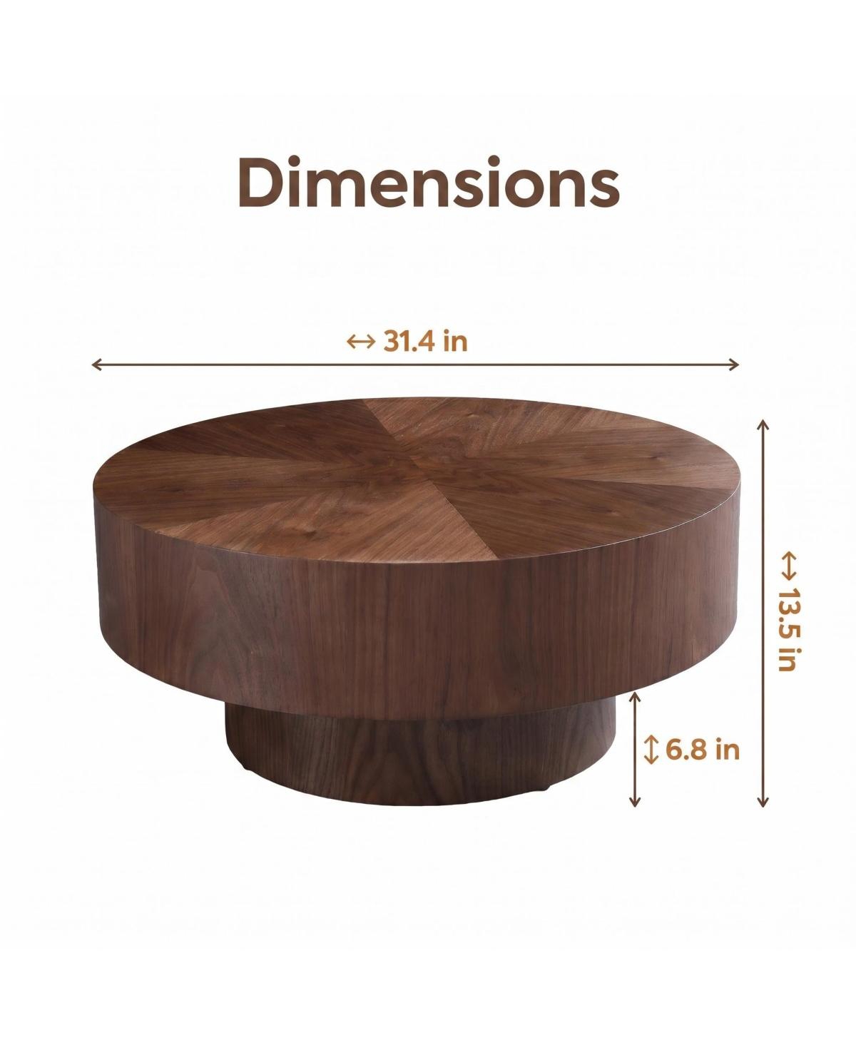 Streamdale Furniture Round Wood 31.49" Coffee Table for Living Room, Walnut
