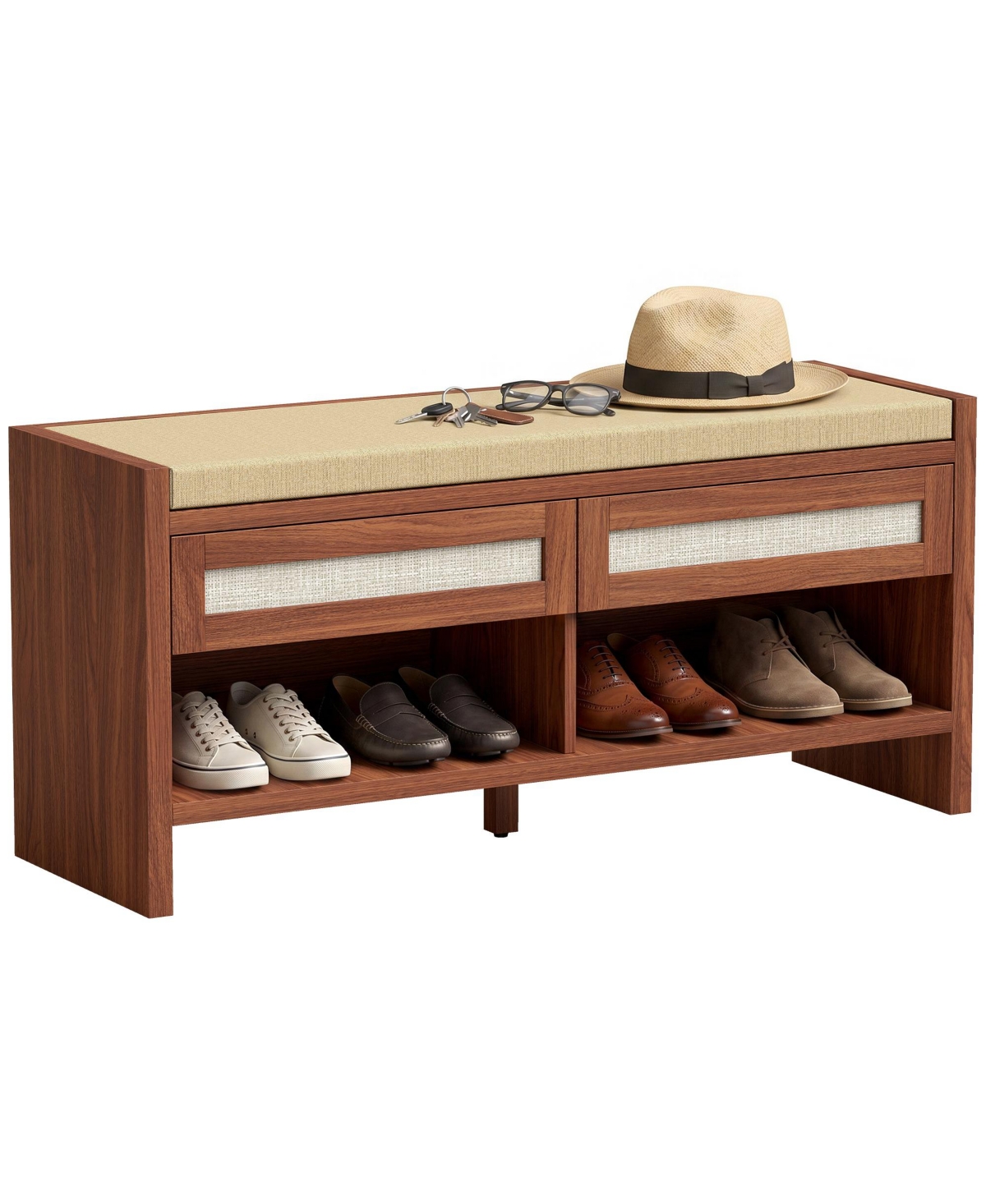 Homcom Shoe Bench with Cushioned Seat 108 cm - Brown