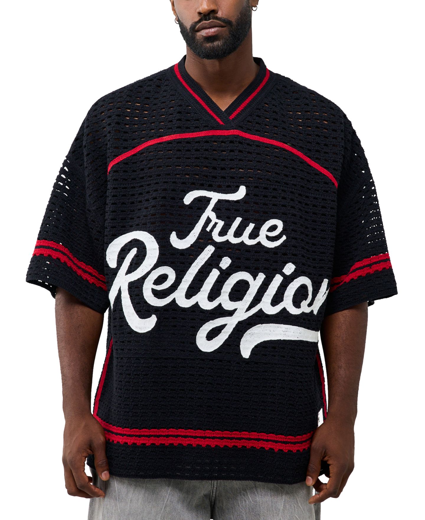 Мужской топ True Religion Crochet Football Jersey, цвет: Чёрный — фото 1