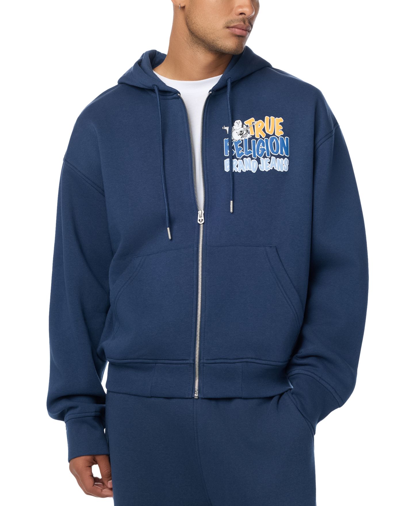 Мужское худи True Religion Buddha Logo Zip Boxy, цвет: Синий — фото 2