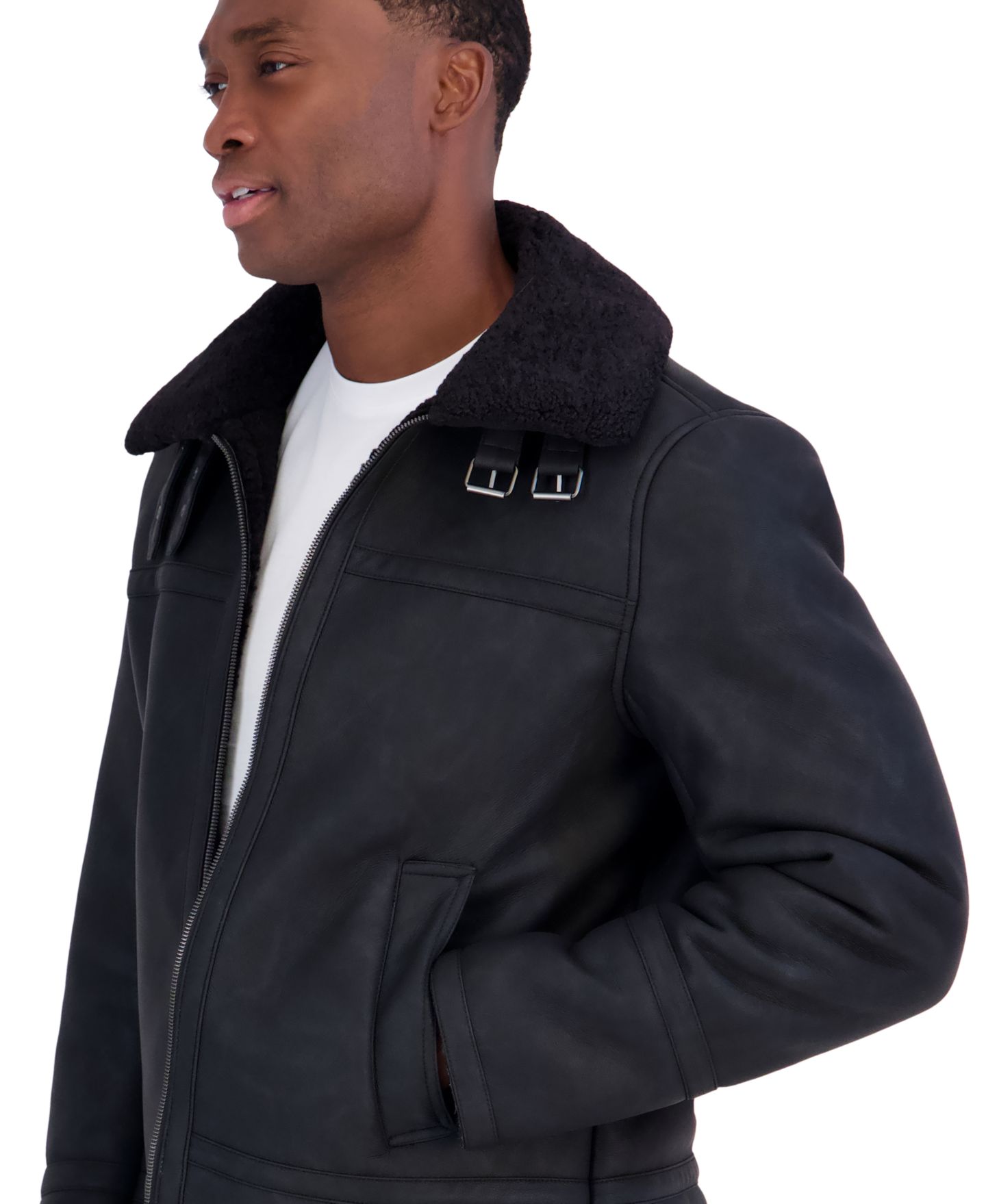 Мужская куртка Calvin Klein Faux Shearling Moto, цвет: Чёрный — фото 4