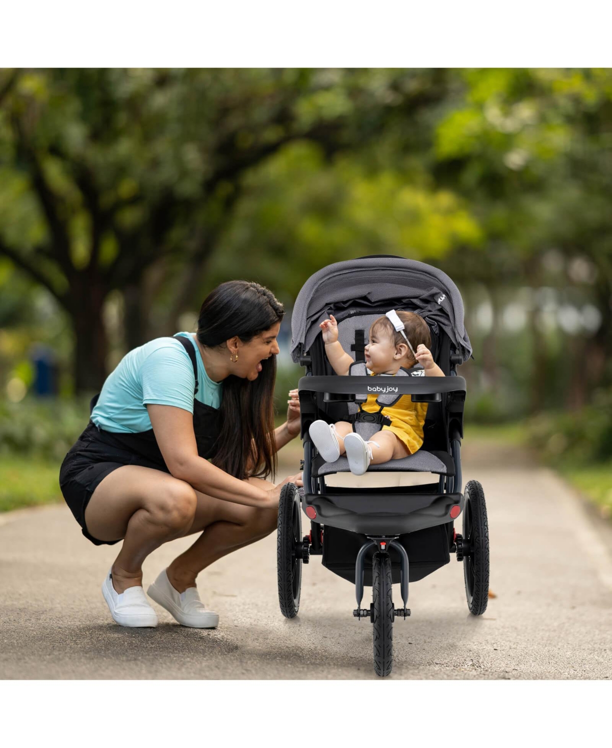 Costway Jogging Stroller Foldable Jogger with Adjustable Canopy Detachable Tray