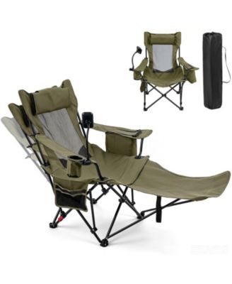 2-in-1 Reclining Camping Chair Converting to Lounger with 3-Level Adjustable Backrest