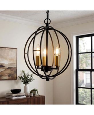 3-Light Farmhouse Chandelier,   Industrial Metal Globe Pendant Light , Adjustable Hanging Height, UL Listed, E12 Base
