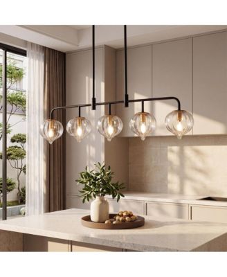5-Light Linear Kitchen Island Pendant Light with Adjustable Downrods