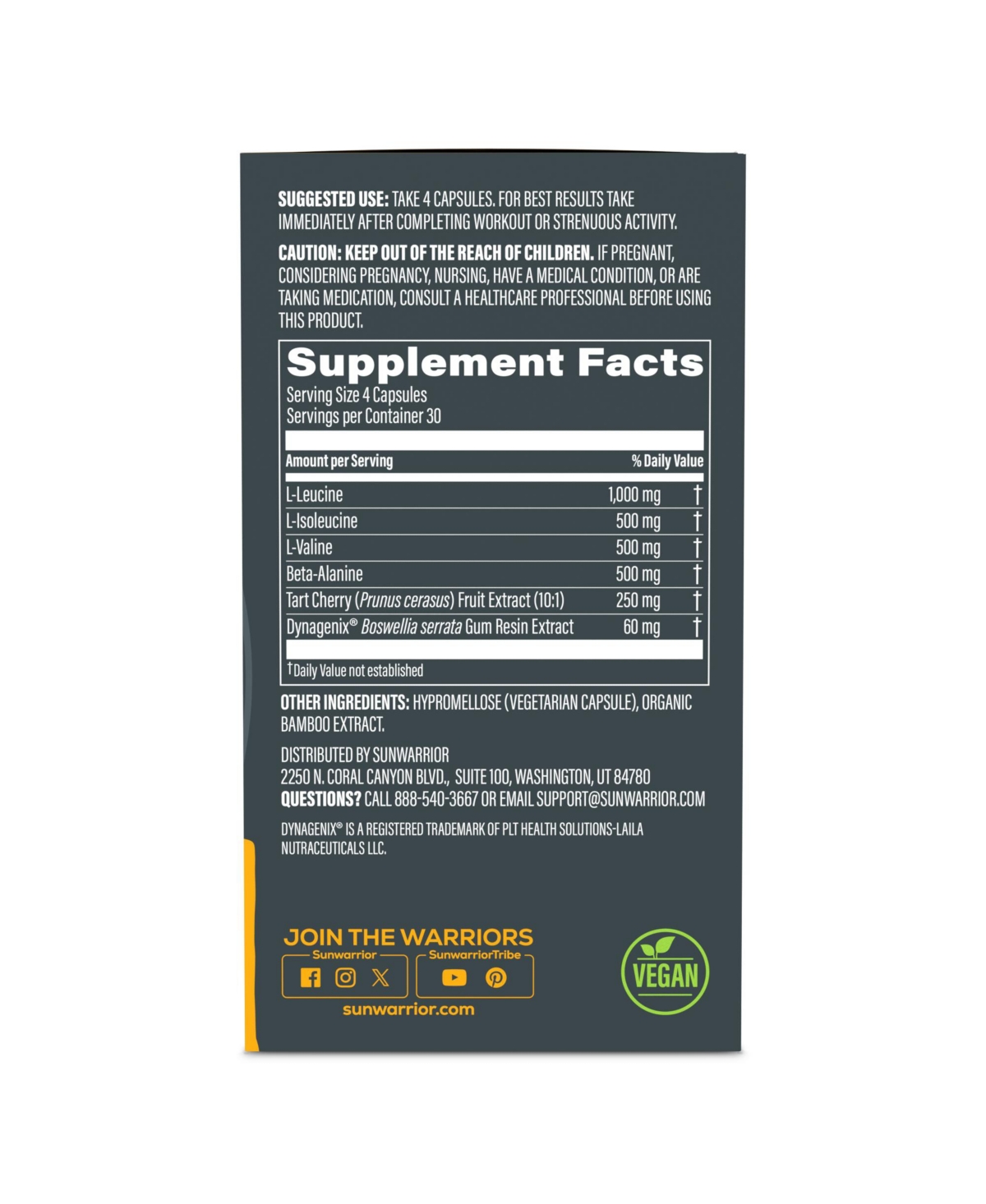 Sunwarrior Active Power and Recovery Capsules, 120 Capsules, 30 Servings